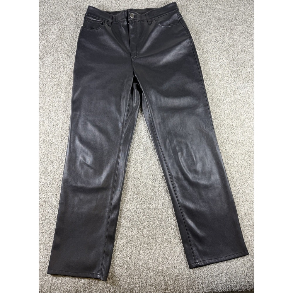 INC International Concepts Women's Faux Leather Pants Black Straight Leg Size 12